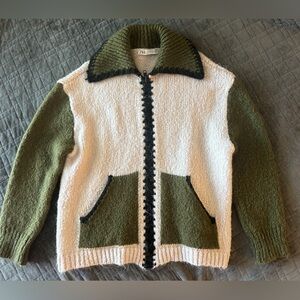 Zara Green and Cream Cardigan Sweater